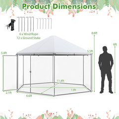 13FT Large Metal Hexagonal Chicken Coop with Wire Mesh and Lockable Door
