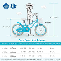 16 Inch Kids Bike with Dual Brakes, Adjustable Seat and Rear Reflector, Aqua Blue