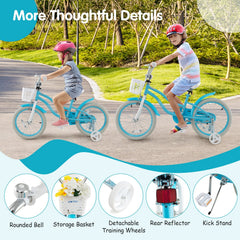 18 Inch Kids Bike with Dual Brakes, Kickstand and Adjustable Seat, Aqua Blue