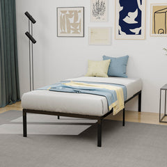 14 Inch Heavy Duty Twin Metal Platform Bed Frame with 11 Steel Slats and 12 Inch Clearance, Black