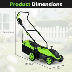 14-Inch 12-Amp Corded Electric Lawn Mower w/ 5-Position Height Adjustment-Green