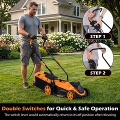 14-Inch 12-Amp Corded Electric Lawn Mower w/ 5-Position Height Adjustment-Orange