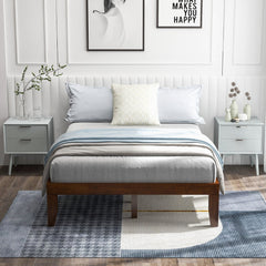 14 Inch Full Size Rubberwood Platform Bed Frame, 14 Slats at a 2.6 Inch Gap, Coffee