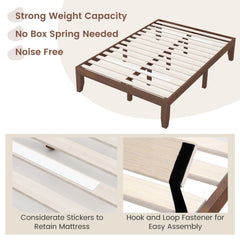 14 Inch Full Size Rubberwood Platform Bed Frame, 14 Slats at a 2.6 Inch Gap, Coffee