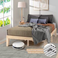 14 Inch Full Size Wood Platform Bed Frame with Wood Slat Support, Natural