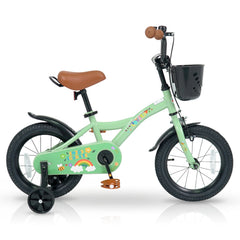 14 Inch Girls Bike with Basket, Bell and Training Wheels, Green