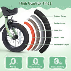 14 Inch Girls Bike with Basket, Bell and Training Wheels, Green