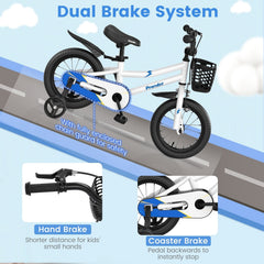 14 Inch Kids Bike with 2 Training Wheels and Basket for Ages 3 to 5, White