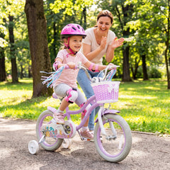 14 Inch Girls Bike with Basket, Ribbons and Mudguards, Mermaid Theme, Lilac