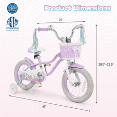 14 Inch Girls Bike with Basket, Ribbons and Mudguards, Mermaid Theme, Lilac