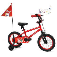14 Inch Kids Bike with Front V Brake, Speaker and Training Wheels, Red