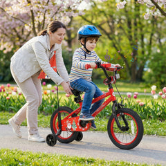 14 Inch Kids Bike with Front V Brake, Speaker and Training Wheels, Red