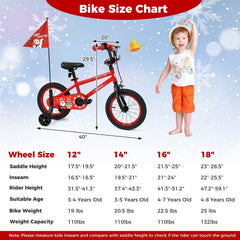 14 Inch Kids Bike with Front V Brake, Speaker and Training Wheels, Red
