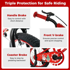 14 Inch Kids Bike with Front V Brake, Speaker and Training Wheels, Red