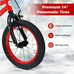 14 Inch Kids Bike with Front V Brake, Speaker and Training Wheels, Red