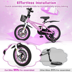14 Inch Kids Bike with Adjustable Handlebar and Saddle, Lilac