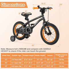 14 Inch Kids Sport Bike with Adjustable Seat and Removable Training Wheels, Black