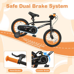 14 Inch Kids Sport Bike with Adjustable Seat and Removable Training Wheels, Black