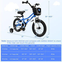 14 Inch Kids Bike with 2 Training Wheels and Basket for Ages 3 to 5, Blue