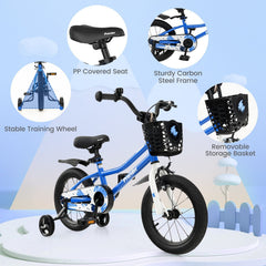 14 Inch Kids Bike with 2 Training Wheels and Basket for Ages 3 to 5, Blue