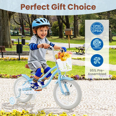 14 Inch Kids Bike with Adjustable Handlebar and Seat for Ages 3 to 5, Light Blue