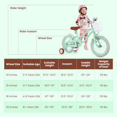 14 Inch Kids Bike with Training Wheels, Basket and Bell for Ages 3 to 5, Mint Green
