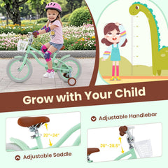 14 Inch Kids Bike with Training Wheels, Basket and Bell for Ages 3 to 5, Mint Green