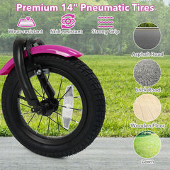 14 Inch Kids Bike with Training Wheels, Basket and Front V-Brake, Pink