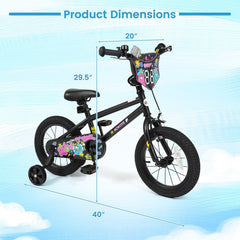14 Inch Kids Bike with Training Wheels and Number Plate, Black