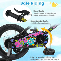 14 Inch Kids Bike with Training Wheels and Number Plate, Black