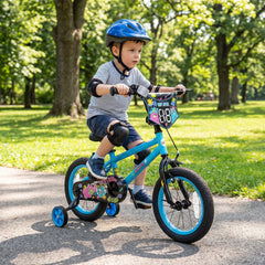 14 Inch Kids Bike with Training Wheels and Number Plate, Blue