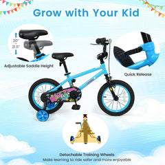 14 Inch Kids Bike with Training Wheels and Number Plate, Blue