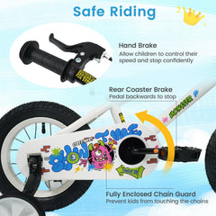 14 Inch Kids Bike with Training Wheels and Number Plate, White