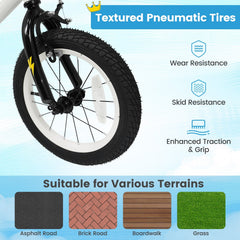 14 Inch Kids Bike with Training Wheels and Number Plate, White