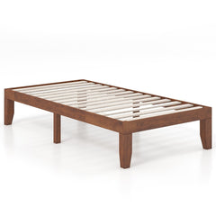 14 Inch Twin Size Rubberwood Platform Bed Frame with 14 Slats and 250 lb Capacity, Walnut