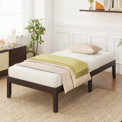 14 Inch Twin Wood Platform Bed Frame with 12 Plywood Slats and Adjustable Foot Pads, Espresso