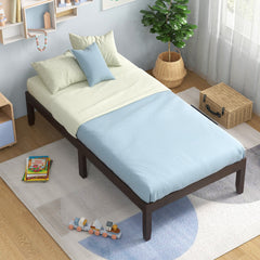 14 Inch Twin Wood Platform Bed Frame with 12 Plywood Slats and Adjustable Foot Pads, Espresso