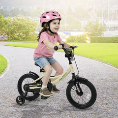 14 Inch Kids Sport Bike with Removable Training Wheels and All Terrain Tires, Cream