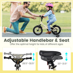 14 Inch Kids Sport Bike with Removable Training Wheels and All Terrain Tires, Cream