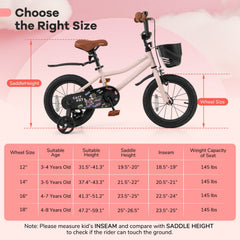 14 Inch Kids Bike with Basket, Bell and Detachable Training Wheels, Pink