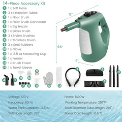 1400W Handheld Steam Cleaner with 14-Piece Accessory Kit and Child Lock-Green