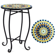 14 inches Floral Clover/Blooming Lotus/Bright Sunflower Mosaic Patio Accent Coffee End Table-Yellow