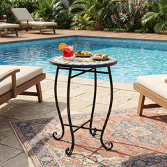 14 inches Floral Clover/Blooming Lotus/Bright Sunflower Mosaic Patio Accent Coffee End Table-Yellow