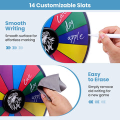 14 Slots Spin Wheel with Blackboard Marker-Multicolor