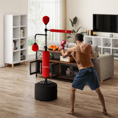 4-in-1 Free Standing Punching Bag, Height Adjustable Boxing Bag with 2 Speed Balls, 360° Reflex Bar, Black