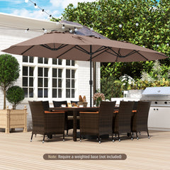 15.5 FT Extra-Large Patio Umbrella with LED Solar Lights and Crank Handle-Brown