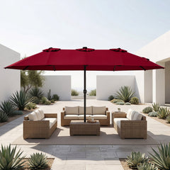 15.5FT Extra-Large Patio Umbrella with Base 12 Reinforced Ribs-Red