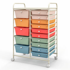 15-Drawer Utility Rolling Organizer Cart-Deep Multicolor