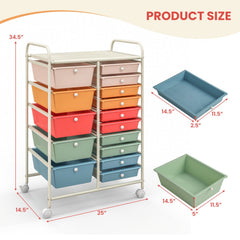 15-Drawer Utility Rolling Organizer Cart-Deep Multicolor