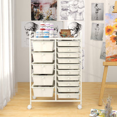 15-Drawer Utility Rolling Organizer Cart Multi-Use Storage-White